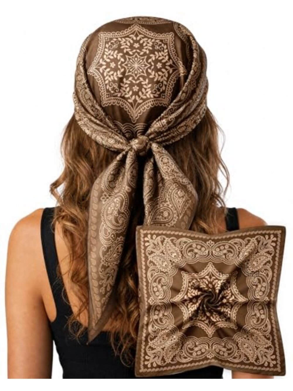 Silk Like Satin Head Scarf Paisley Bandana Hair Wrap 27.5in Square